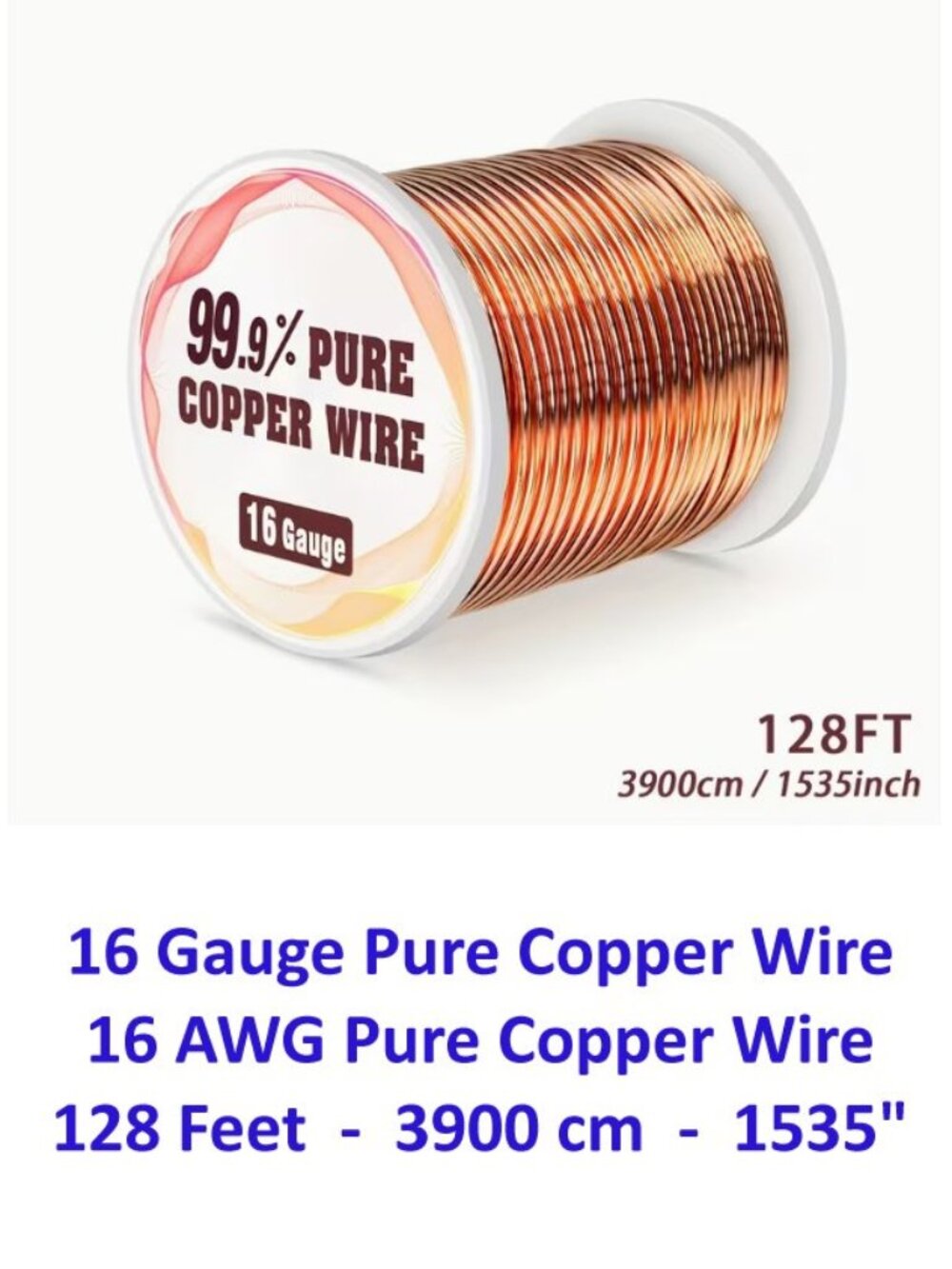 16 Gauge Pure Copper Wire 16 AWG Pure Copper Wire 128 Feet - 3900 cm - 1535"